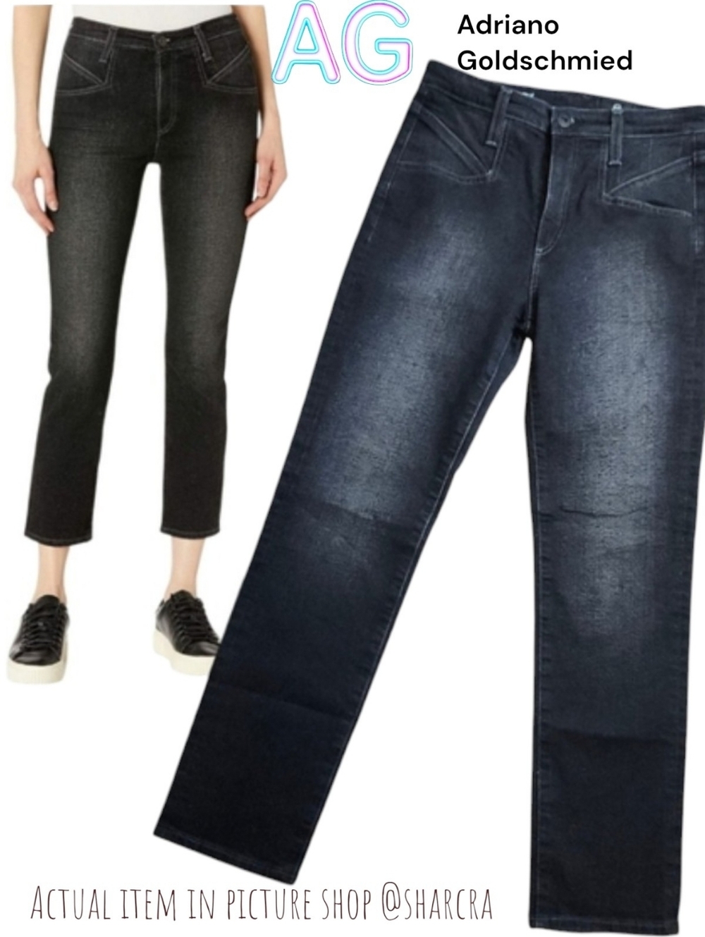 AG adriano Goldschmied Seamed Isabelle Women's High Rise Straight Crop Jeans 26